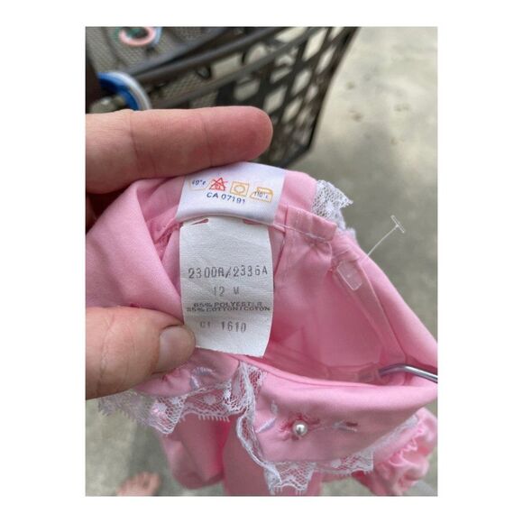 Vintage Mini Togs Pink Party Dress Peter Pan Collar Short Puff Sleeve Sz 12m - Picture 2 of 6